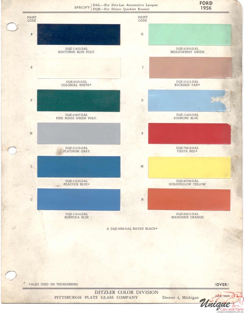 1956 Ford Paint Charts PPG